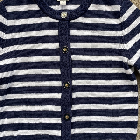 J. Crew Striped Cotton Lady Jacket Cardigan Sweater Navy and White Size XS - Picture 2 of 4